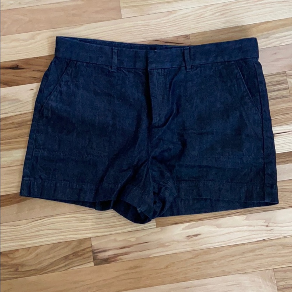 Loft dark wash denim 3” inseam tab close shorts